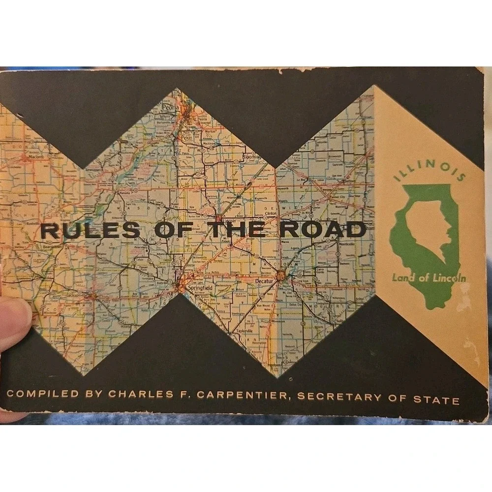 Vintage 1960 Illinois Rules of the Road Booklet Map Cover Mid Century USA